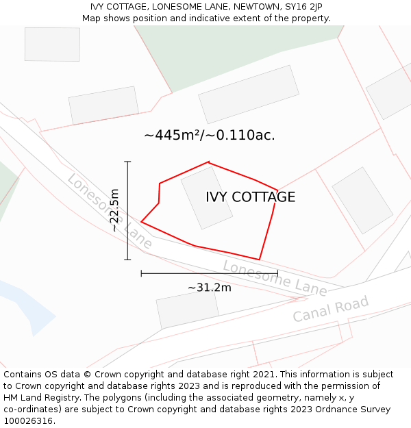 IVY COTTAGE, LONESOME LANE, NEWTOWN, SY16 2JP: Plot and title map