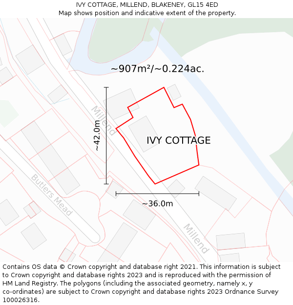 IVY COTTAGE, MILLEND, BLAKENEY, GL15 4ED: Plot and title map