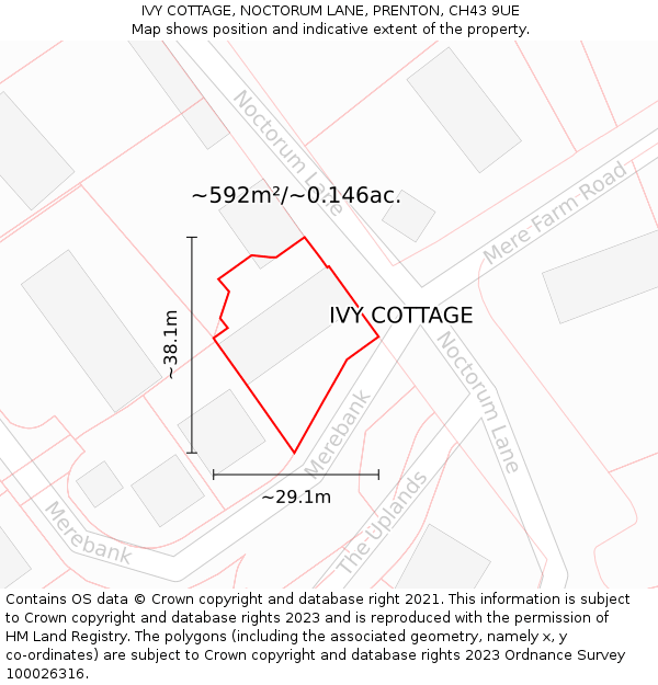 IVY COTTAGE, NOCTORUM LANE, PRENTON, CH43 9UE: Plot and title map