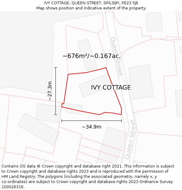 IVY COTTAGE, QUEEN STREET, SPILSBY, PE23 5JE: Plot and title map