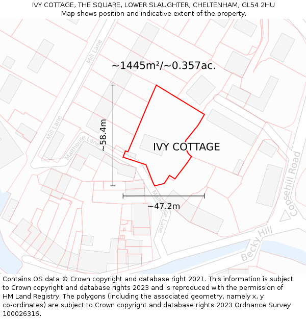 IVY COTTAGE, THE SQUARE, LOWER SLAUGHTER, CHELTENHAM, GL54 2HU: Plot and title map