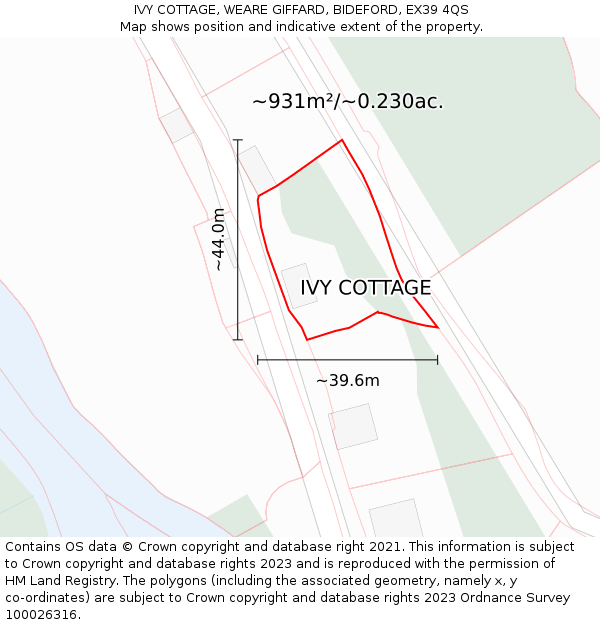 IVY COTTAGE, WEARE GIFFARD, BIDEFORD, EX39 4QS: Plot and title map
