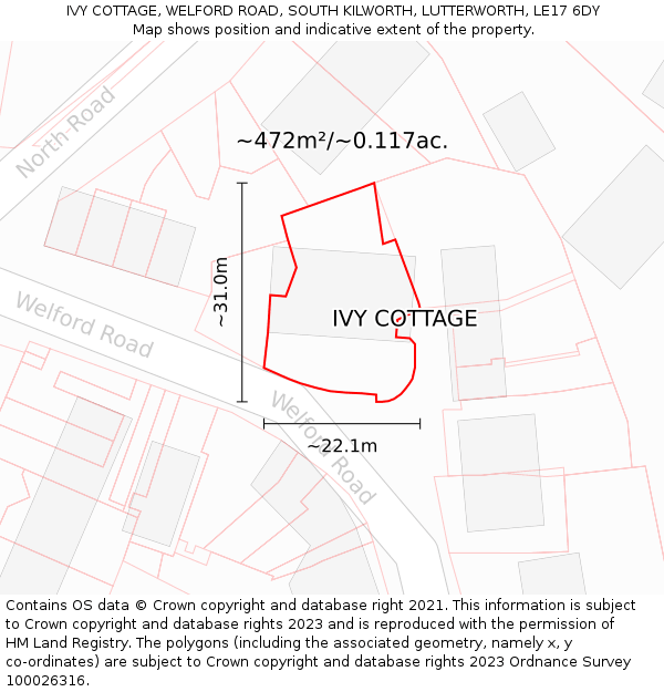 IVY COTTAGE, WELFORD ROAD, SOUTH KILWORTH, LUTTERWORTH, LE17 6DY: Plot and title map