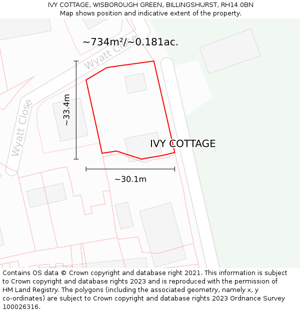 IVY COTTAGE, WISBOROUGH GREEN, BILLINGSHURST, RH14 0BN: Plot and title map