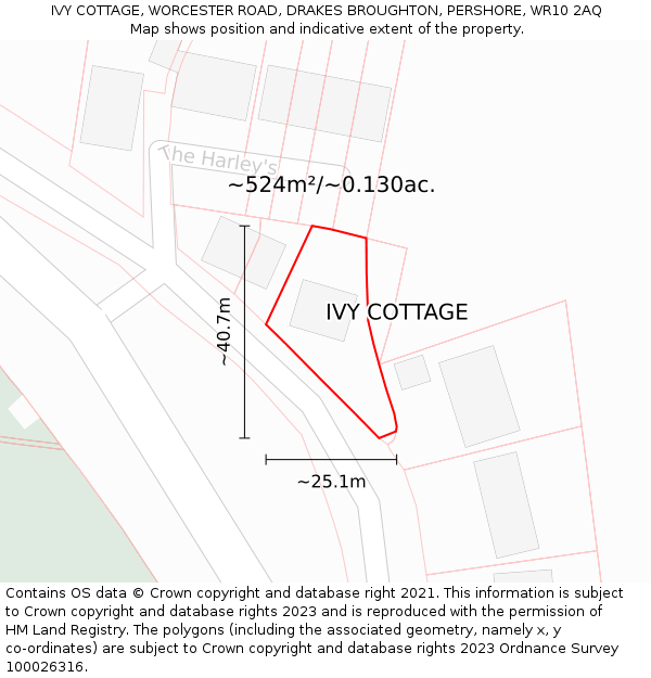 IVY COTTAGE, WORCESTER ROAD, DRAKES BROUGHTON, PERSHORE, WR10 2AQ: Plot and title map