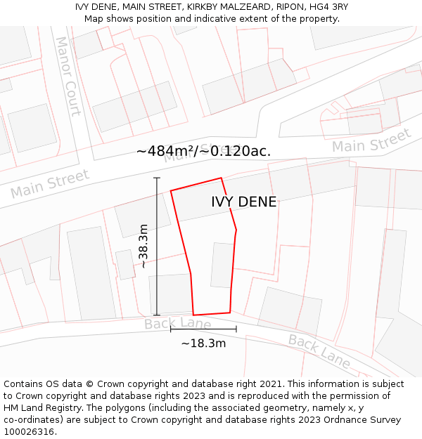 IVY DENE, MAIN STREET, KIRKBY MALZEARD, RIPON, HG4 3RY: Plot and title map