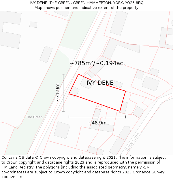 IVY DENE, THE GREEN, GREEN HAMMERTON, YORK, YO26 8BQ: Plot and title map