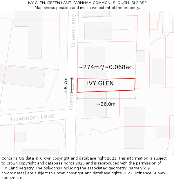 IVY GLEN, GREEN LANE, FARNHAM COMMON, SLOUGH, SL2 3SP: Plot and title map