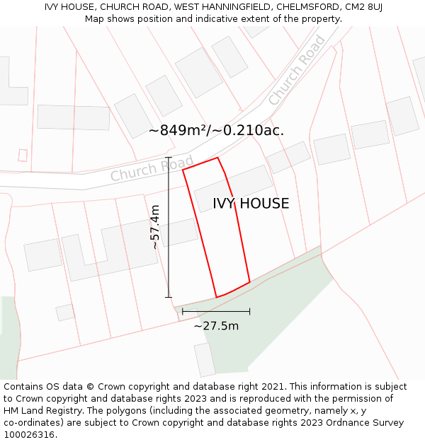 IVY HOUSE, CHURCH ROAD, WEST HANNINGFIELD, CHELMSFORD, CM2 8UJ: Plot and title map