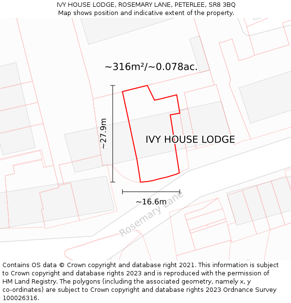IVY HOUSE LODGE, ROSEMARY LANE, PETERLEE, SR8 3BQ: Plot and title map
