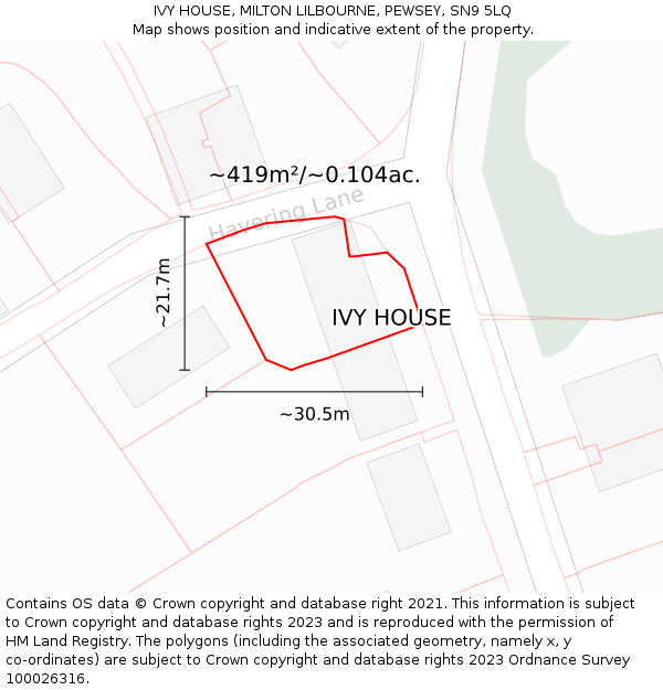 IVY HOUSE, MILTON LILBOURNE, PEWSEY, SN9 5LQ: Plot and title map