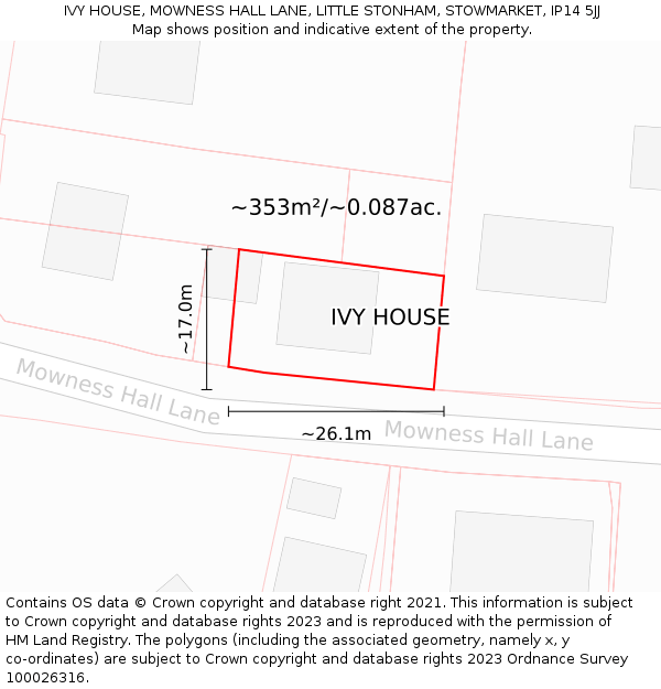 IVY HOUSE, MOWNESS HALL LANE, LITTLE STONHAM, STOWMARKET, IP14 5JJ: Plot and title map