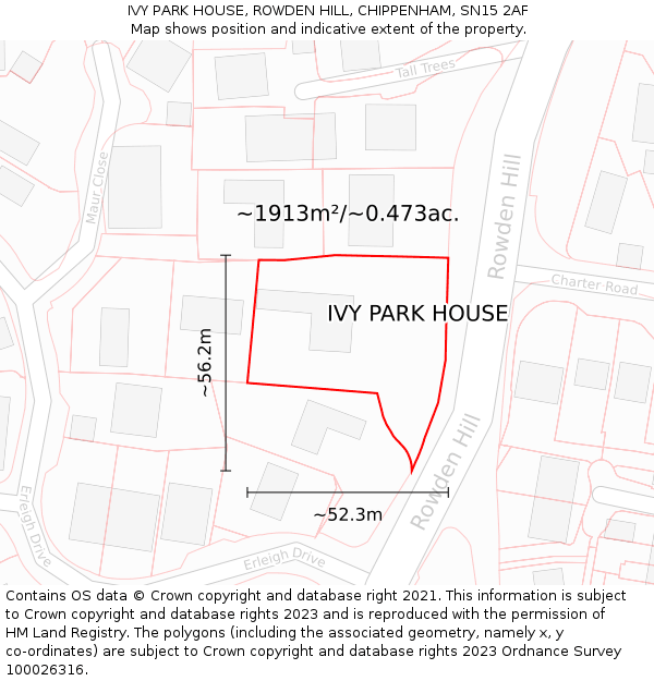 IVY PARK HOUSE, ROWDEN HILL, CHIPPENHAM, SN15 2AF: Plot and title map
