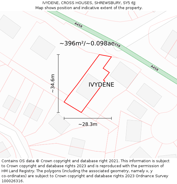 IVYDENE, CROSS HOUSES, SHREWSBURY, SY5 6JJ: Plot and title map