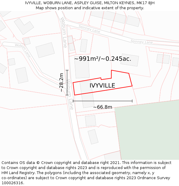 IVYVILLE, WOBURN LANE, ASPLEY GUISE, MILTON KEYNES, MK17 8JH: Plot and title map