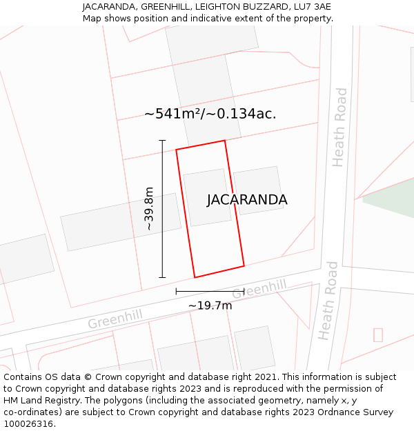 JACARANDA, GREENHILL, LEIGHTON BUZZARD, LU7 3AE: Plot and title map