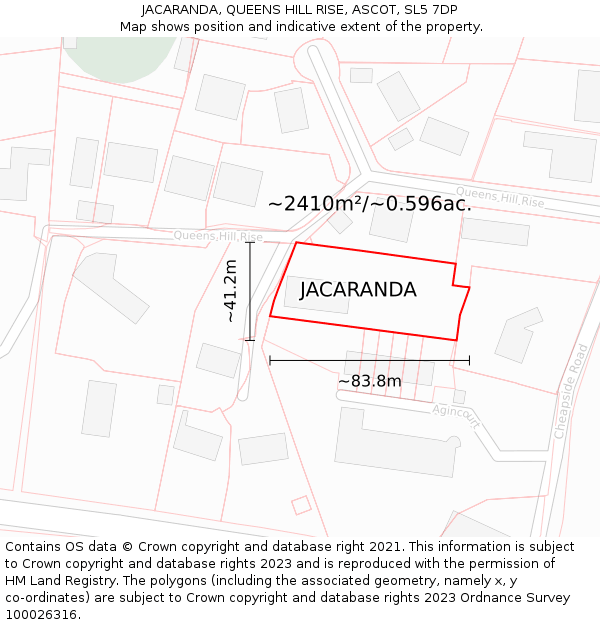 JACARANDA, QUEENS HILL RISE, ASCOT, SL5 7DP: Plot and title map