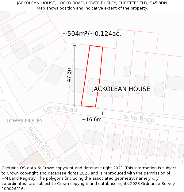 JACKOLEAN HOUSE, LOCKO ROAD, LOWER PILSLEY, CHESTERFIELD, S45 8DN: Plot and title map