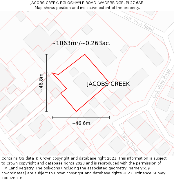 JACOBS CREEK, EGLOSHAYLE ROAD, WADEBRIDGE, PL27 6AB: Plot and title map