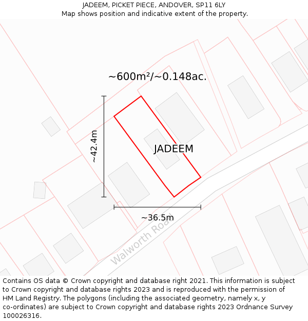 JADEEM, PICKET PIECE, ANDOVER, SP11 6LY: Plot and title map