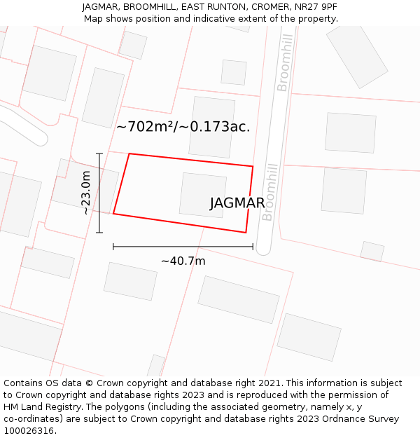 JAGMAR, BROOMHILL, EAST RUNTON, CROMER, NR27 9PF: Plot and title map