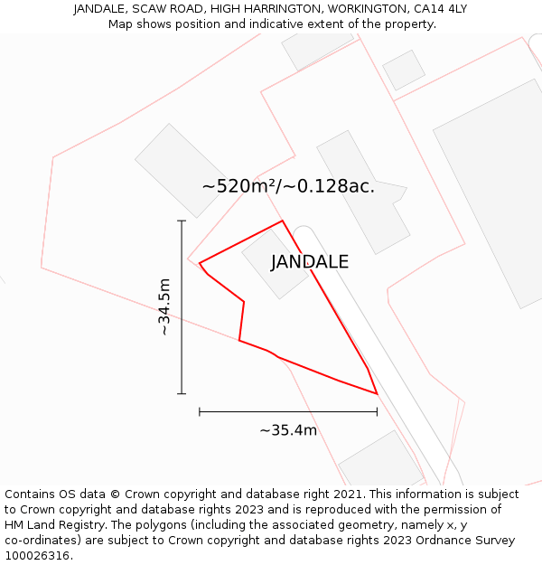 JANDALE, SCAW ROAD, HIGH HARRINGTON, WORKINGTON, CA14 4LY: Plot and title map