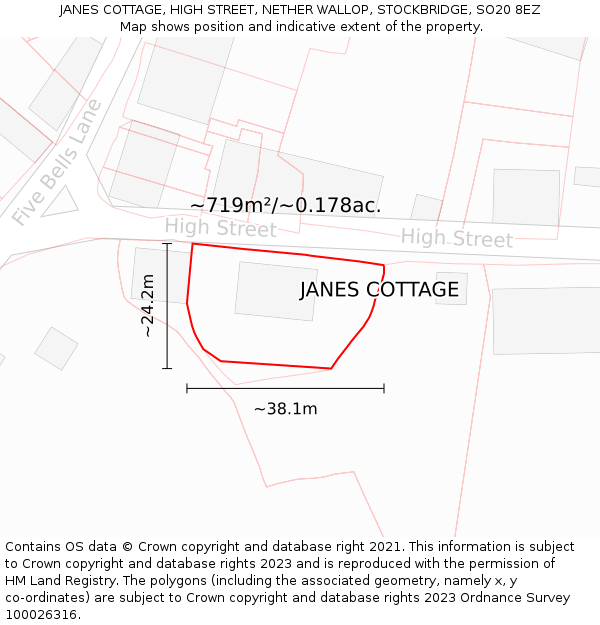 JANES COTTAGE, HIGH STREET, NETHER WALLOP, STOCKBRIDGE, SO20 8EZ: Plot and title map