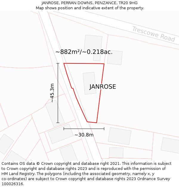 JANROSE, PERRAN DOWNS, PENZANCE, TR20 9HG: Plot and title map