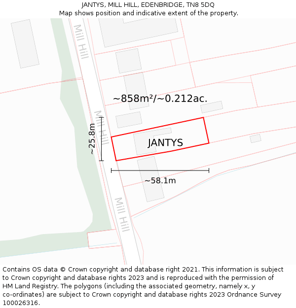 JANTYS, MILL HILL, EDENBRIDGE, TN8 5DQ: Plot and title map