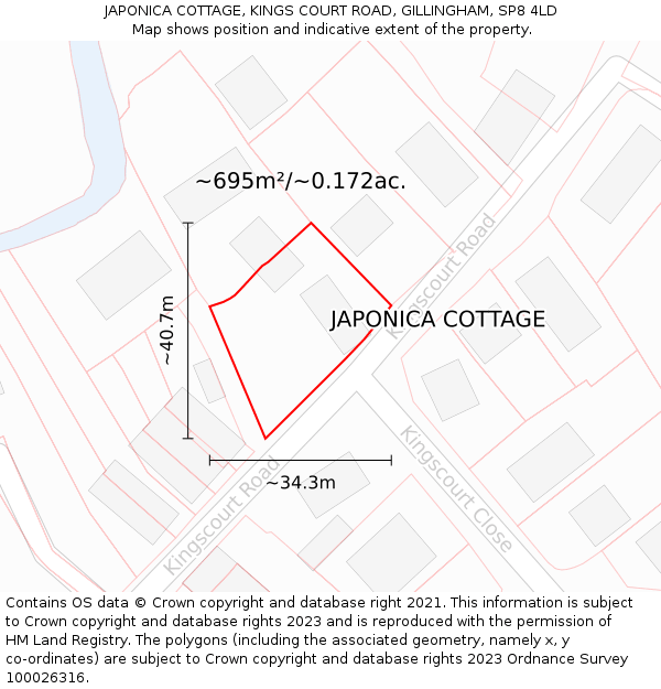 JAPONICA COTTAGE, KINGS COURT ROAD, GILLINGHAM, SP8 4LD: Plot and title map