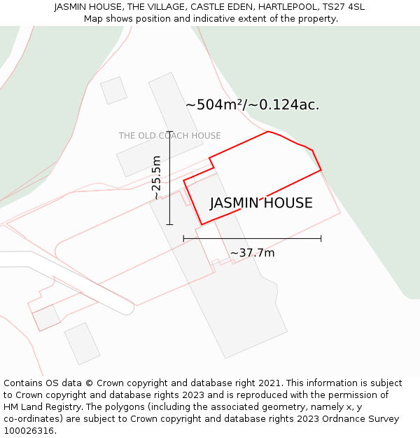 JASMIN HOUSE, THE VILLAGE, CASTLE EDEN, HARTLEPOOL, TS27 4SL: Plot and title map