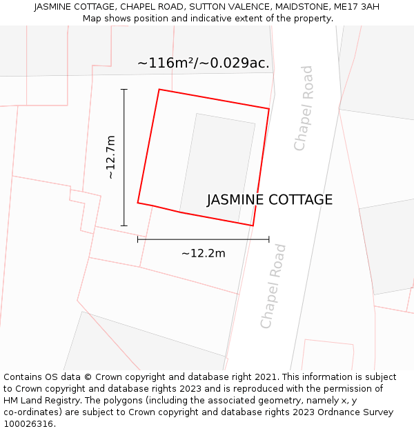 JASMINE COTTAGE, CHAPEL ROAD, SUTTON VALENCE, MAIDSTONE, ME17 3AH: Plot and title map