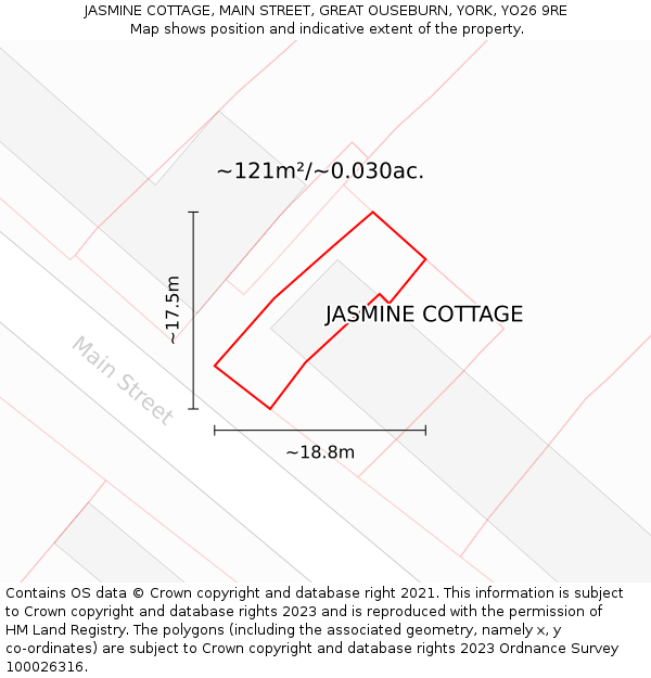 JASMINE COTTAGE, MAIN STREET, GREAT OUSEBURN, YORK, YO26 9RE: Plot and title map