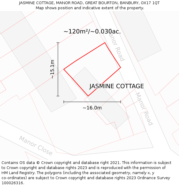 JASMINE COTTAGE, MANOR ROAD, GREAT BOURTON, BANBURY, OX17 1QT: Plot and title map