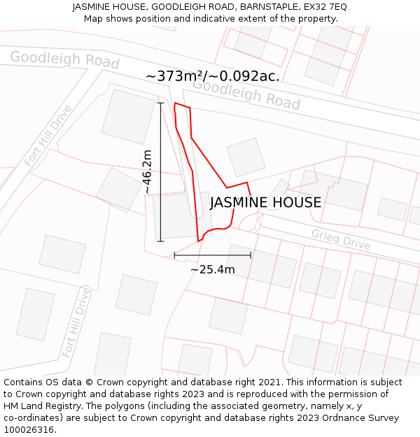 JASMINE HOUSE, GOODLEIGH ROAD, BARNSTAPLE, EX32 7EQ: Plot and title map