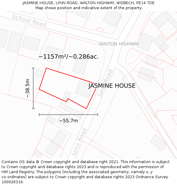 JASMINE HOUSE, LYNN ROAD, WALTON HIGHWAY, WISBECH, PE14 7DE: Plot and title map