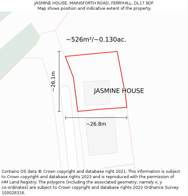 JASMINE HOUSE, MAINSFORTH ROAD, FERRYHILL, DL17 9DF: Plot and title map