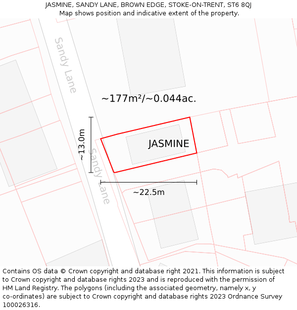 JASMINE, SANDY LANE, BROWN EDGE, STOKE-ON-TRENT, ST6 8QJ: Plot and title map