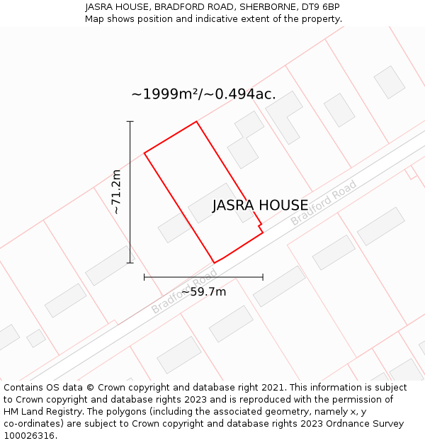 JASRA HOUSE, BRADFORD ROAD, SHERBORNE, DT9 6BP: Plot and title map
