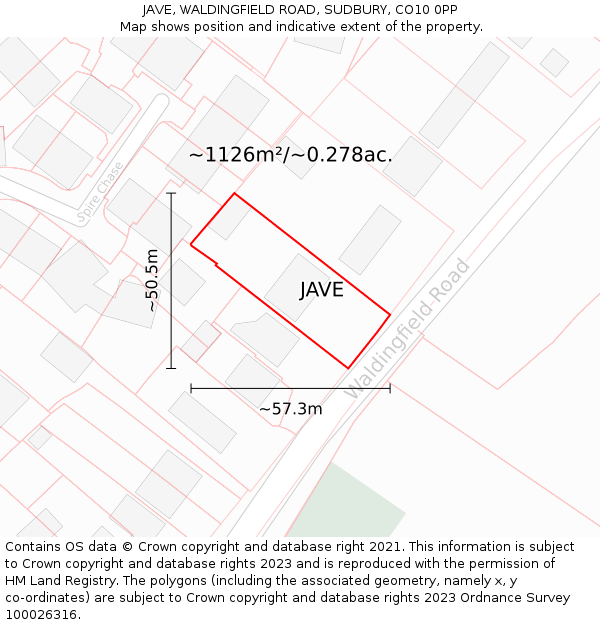 JAVE, WALDINGFIELD ROAD, SUDBURY, CO10 0PP: Plot and title map