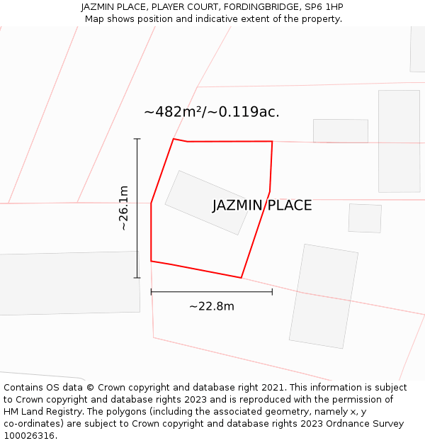 JAZMIN PLACE, PLAYER COURT, FORDINGBRIDGE, SP6 1HP: Plot and title map