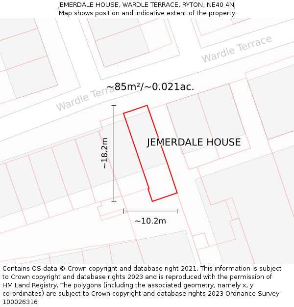 JEMERDALE HOUSE, WARDLE TERRACE, RYTON, NE40 4NJ: Plot and title map