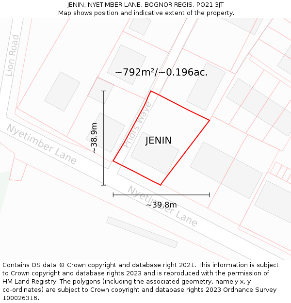 JENIN, NYETIMBER LANE, BOGNOR REGIS, PO21 3JT: Plot and title map