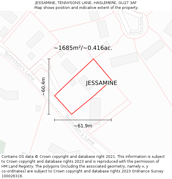 JESSAMINE, TENNYSONS LANE, HASLEMERE, GU27 3AF: Plot and title map