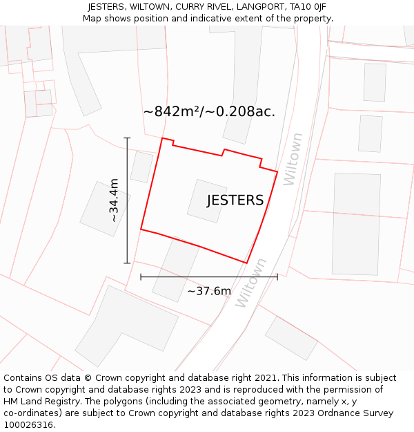 JESTERS, WILTOWN, CURRY RIVEL, LANGPORT, TA10 0JF: Plot and title map