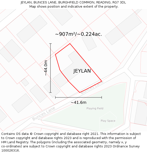 JEYLAN, BUNCES LANE, BURGHFIELD COMMON, READING, RG7 3DL: Plot and title map