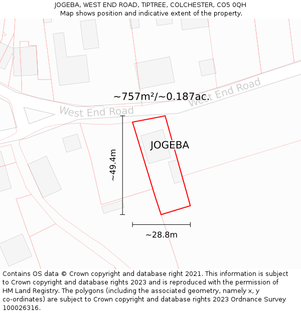 JOGEBA, WEST END ROAD, TIPTREE, COLCHESTER, CO5 0QH: Plot and title map