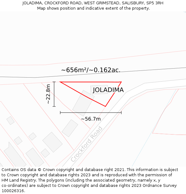 JOLADIMA, CROCKFORD ROAD, WEST GRIMSTEAD, SALISBURY, SP5 3RH: Plot and title map