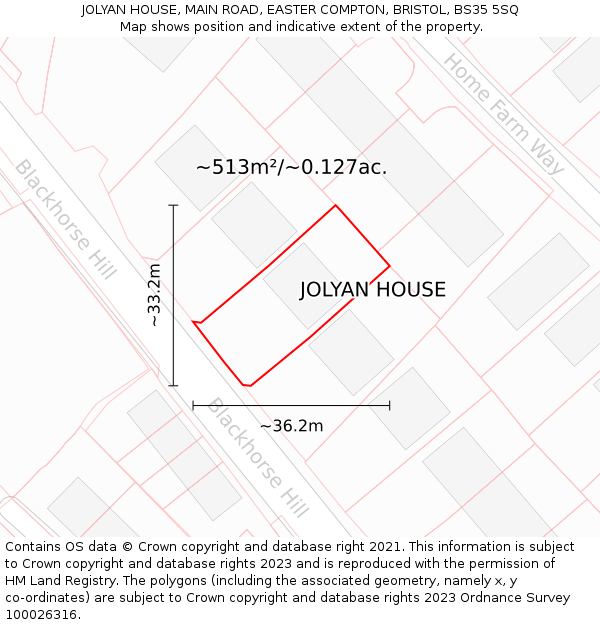 JOLYAN HOUSE, MAIN ROAD, EASTER COMPTON, BRISTOL, BS35 5SQ: Plot and title map