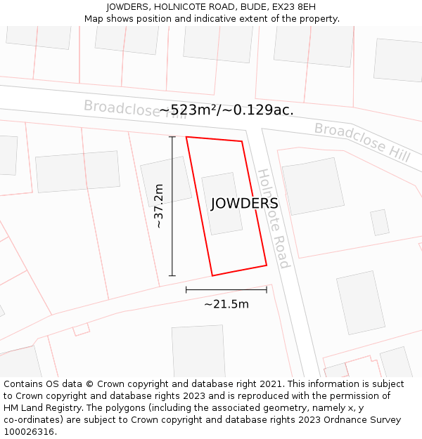 JOWDERS, HOLNICOTE ROAD, BUDE, EX23 8EH: Plot and title map